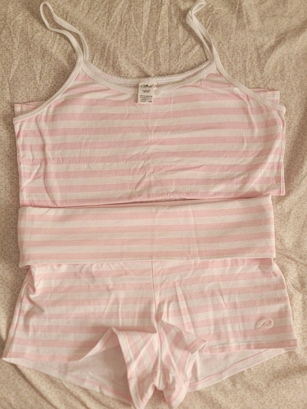 Pink & White Striped Women's Tank and fold overs Set pink x Frankie’s bikinis